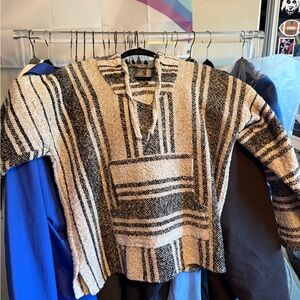 Men's Black and Cream Striped Hoodie